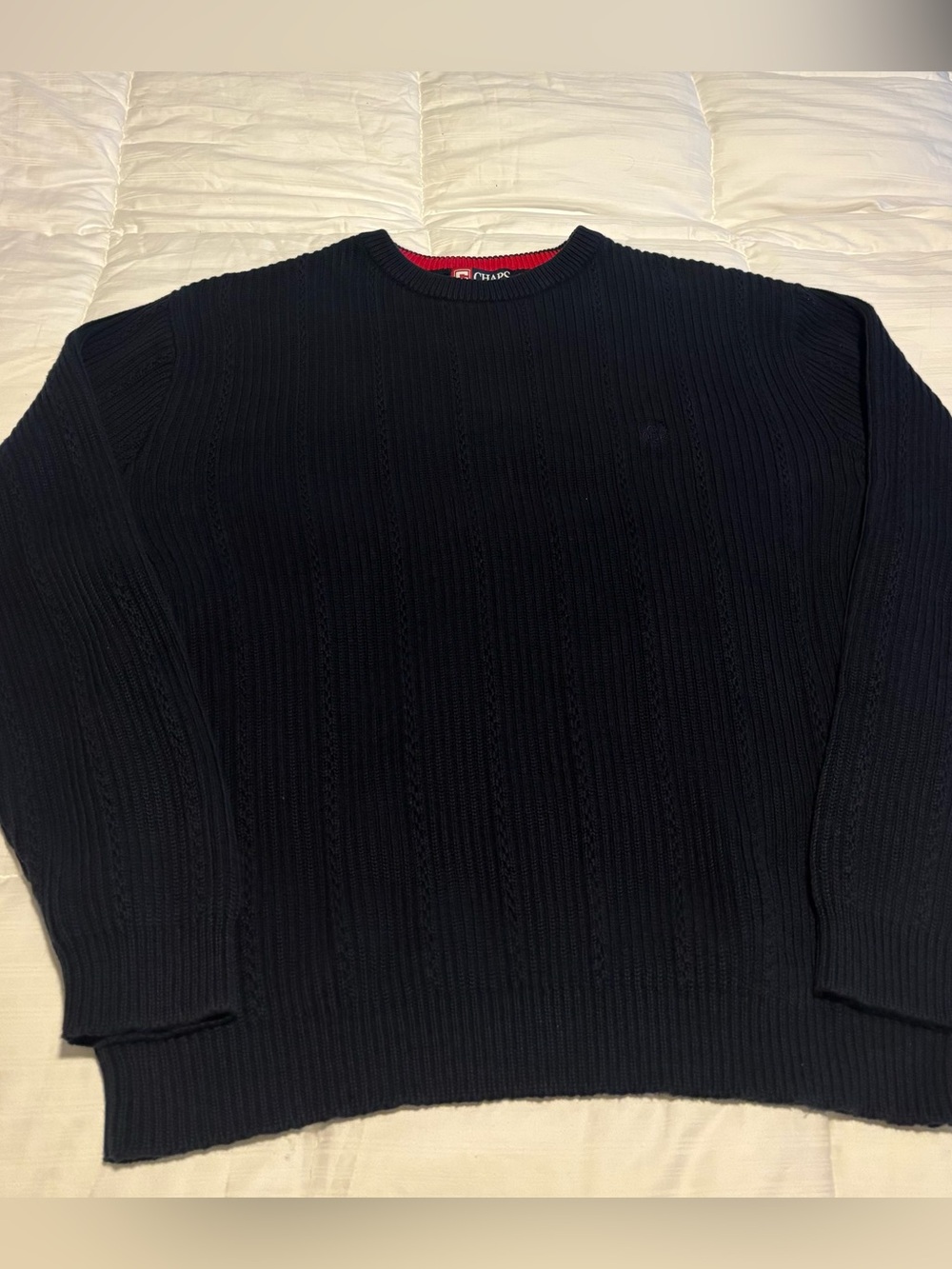 Chaps Ralph Lauren Blue 100% Cotton Rib Knit Sweater Size Large